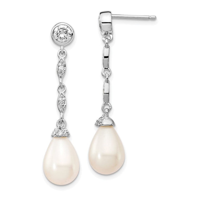 Sterlingsilber Cheryl M Rhodiniert Tropfen Süßwasser Zuchtperle und Brillant-cut Zirkonia Stecker Ohrhänger