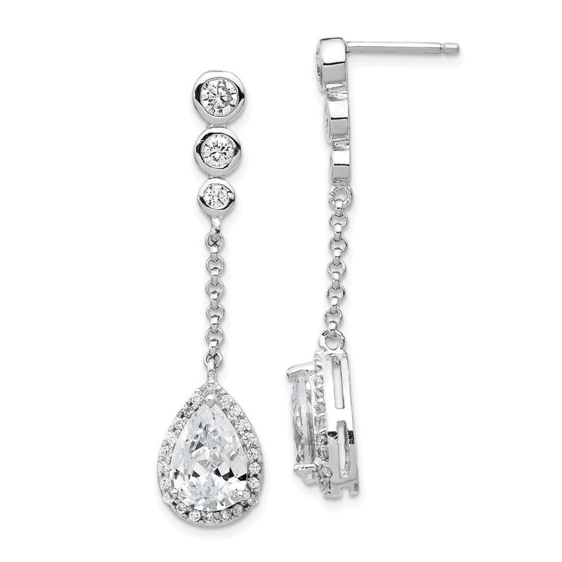 Sterlingsilber Cheryl M Rhodiniert Brillant-cut Zirkonia Zargenfassung & Tropfen Heiligenschein Stecker Ohrhänger