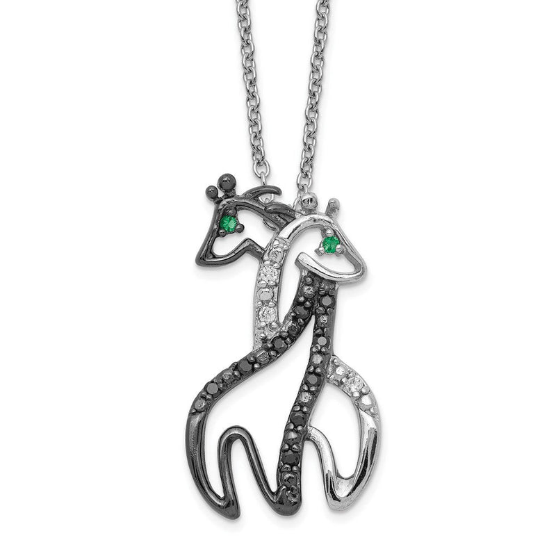 Sterlingsilber Cheryl M Rhodiniert mit Schwarz Rhodium Akzente Brillant-cut Grün und Weiß Zirkonia Giraffes 18 Zoll Halskette