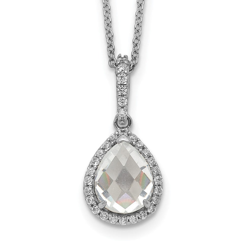 Sterlingsilber Cheryl M Rhodiniert Schachbrett-cut und Brillant-cut Zirkonia Heiligenschein Tropfen 18 Zoll Halskette