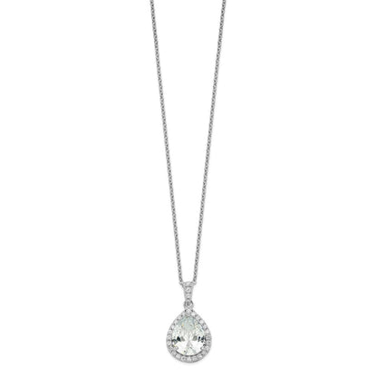 Sterlingsilber Cheryl M Rhodiniert Brillant-cut Tropfen Zirkonia Heiligenschein 18 Zoll Halskette