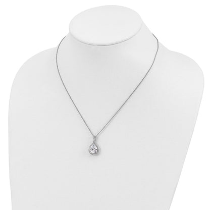 Sterlingsilber Cheryl M Rhodiniert Brillant-cut Tropfen Zirkonia Heiligenschein 18 Zoll Halskette