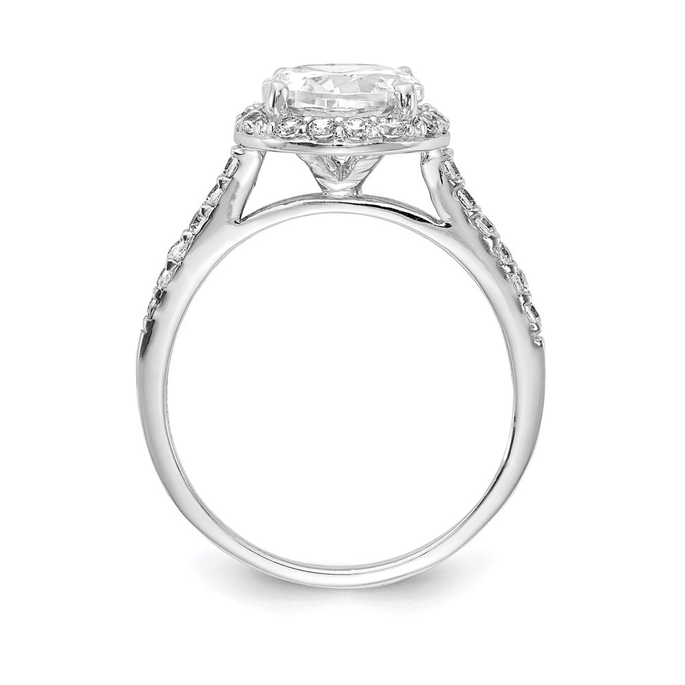 Sterlingsilber Cheryl M Rhodiniert Brillant-cut Zirkonia Rund Heiligenschein mit Seite Steine Ring