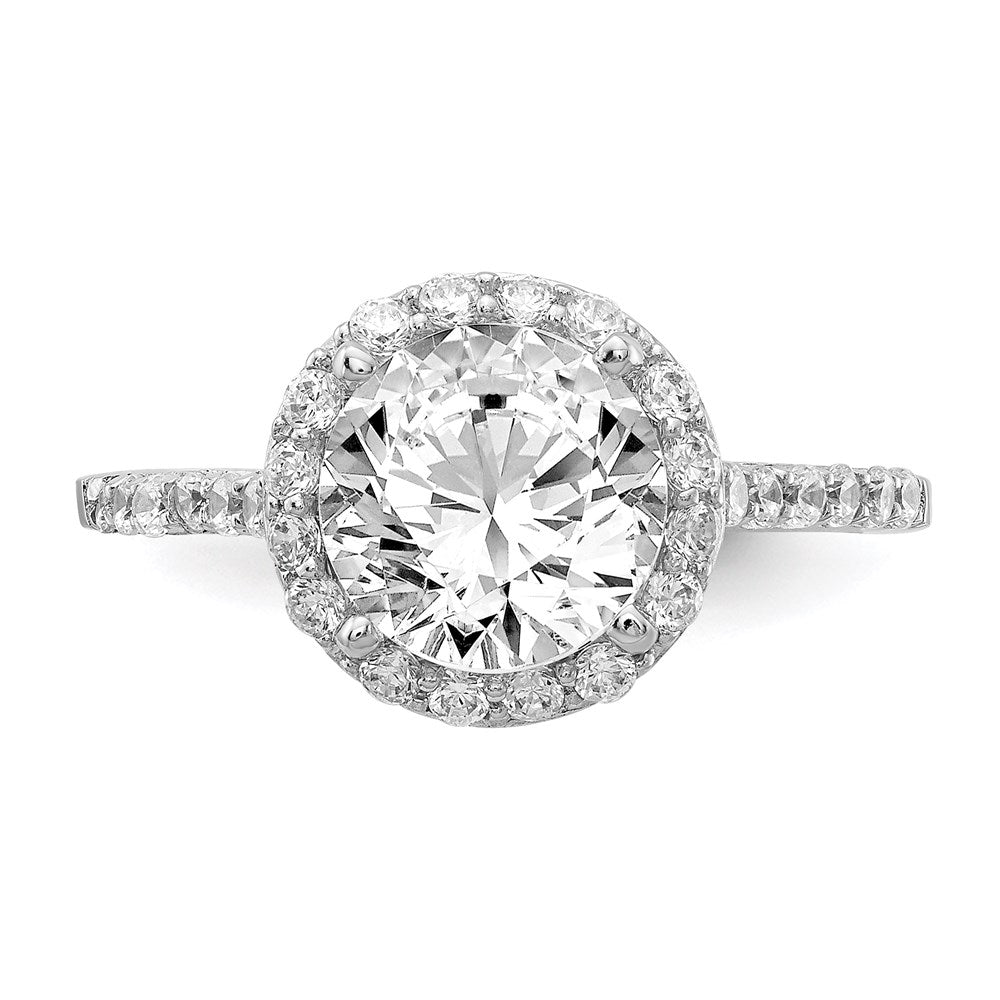 Sterlingsilber Cheryl M Rhodiniert Brillant-cut Zirkonia Rund Heiligenschein mit Seite Steine Ring