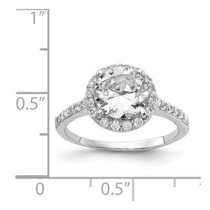 Sterlingsilber Cheryl M Rhodiniert Brillant-cut Zirkonia Rund Heiligenschein mit Seite Steine Ring