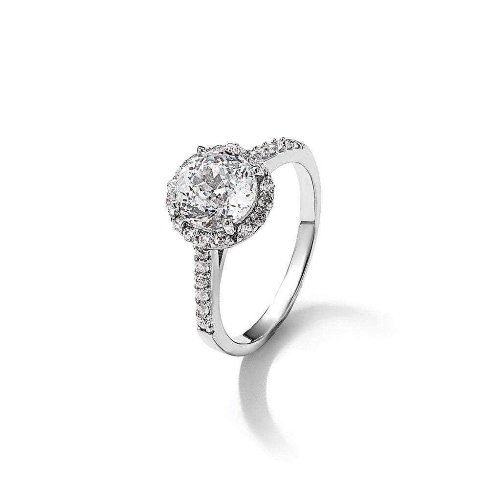 Sterlingsilber Cheryl M Rhodiniert Brillant-cut Zirkonia Rund Heiligenschein mit Seite Steine Ring
