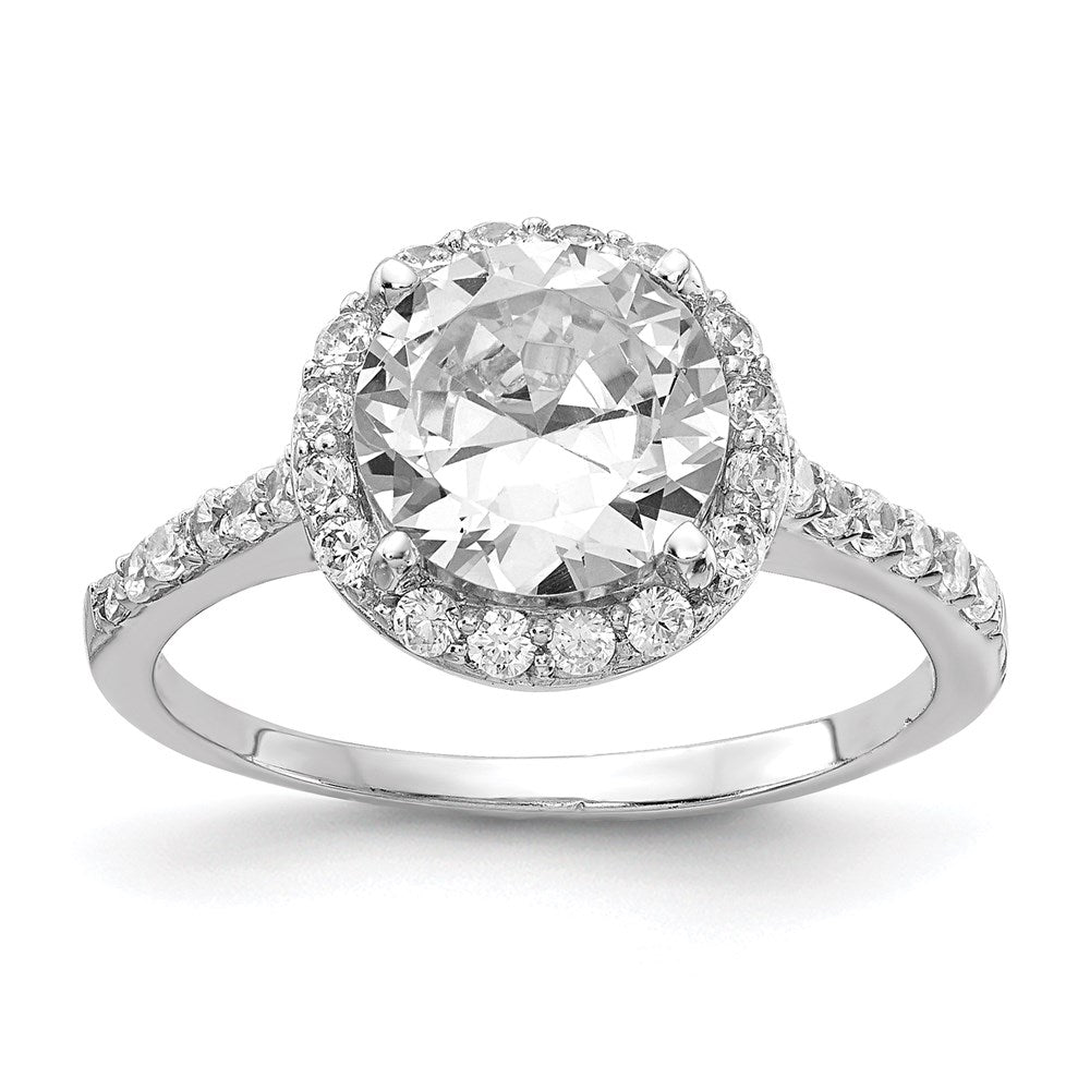 Sterlingsilber Cheryl M Rhodiniert Brillant-cut Zirkonia Rund Heiligenschein mit Seite Steine Ring