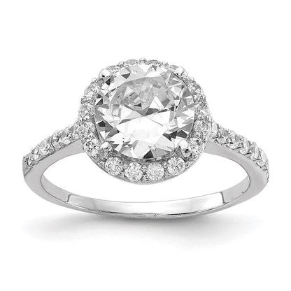 Sterlingsilber Cheryl M Rhodiniert Brillant-cut Zirkonia Rund Heiligenschein mit Seite Steine Ring