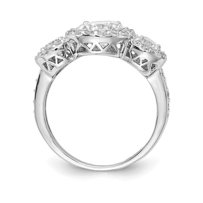 Sterlingsilber Cheryl M Rhodiniert Brillant-cut Zirkonia Dreistein Heiligenschein Ring