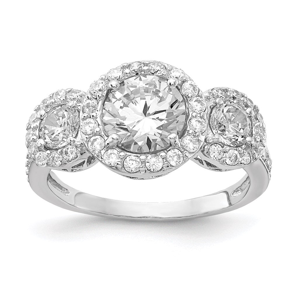 Sterlingsilber Cheryl M Rhodiniert Brillant-cut Zirkonia Dreistein Heiligenschein Ring