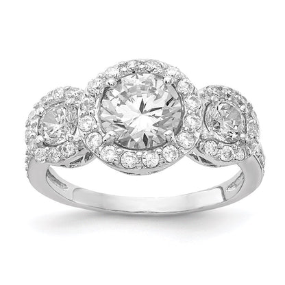 Sterlingsilber Cheryl M Rhodiniert Brillant-cut Zirkonia Dreistein Heiligenschein Ring