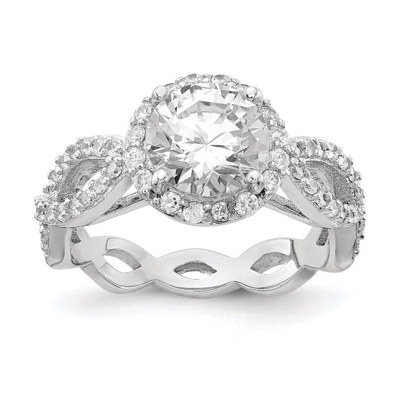Sterlingsilber Cheryl M Rhodiniert Brillant-cut Rund Zirkonia Heiligenschein Mittig und Gedreht Design Ring
