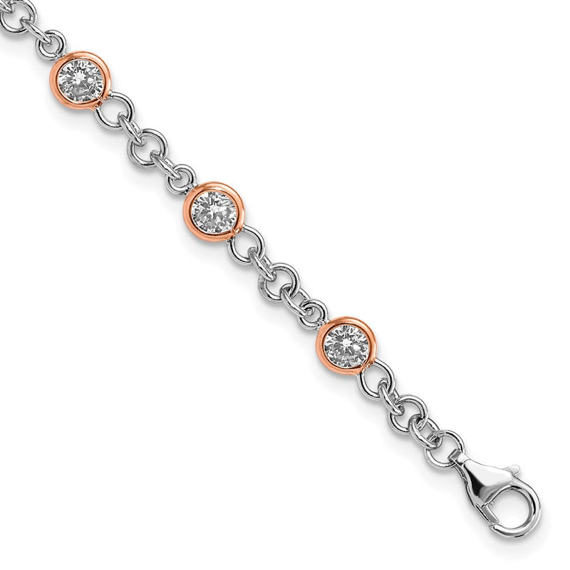 Sterlingsilber Cheryl M Rhodiniert und Rose Vergoldet Akzente Brillant-cut Zirkonia Zargenfassung 11 Station 7.25 Zoll Armband