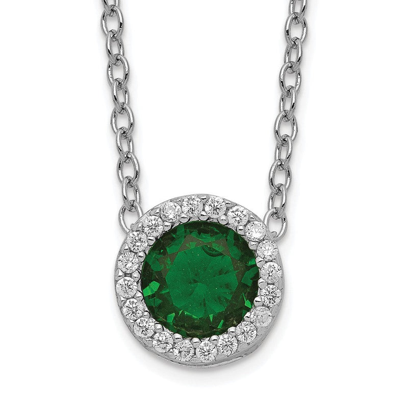 Sterlingsilber Cheryl M Rhodiniert Brillant-cut Grün Glas und Weiß Zirkonia Heiligenschein 18 Zoll Halskette