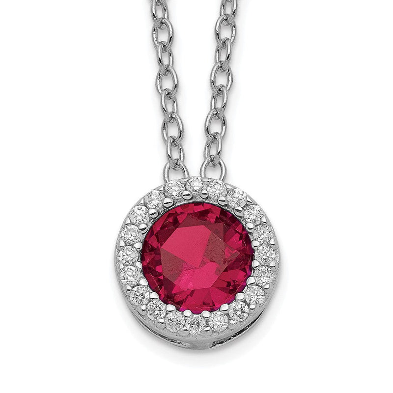 Sterlingsilber Cheryl M Rhodiniert Brillant-cut Im Labor Erzeugt Rubin und Weiß Zirkonia Rund Heiligenschein 18 Zoll Halskette