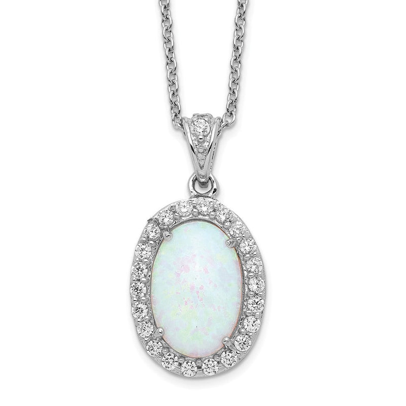 Sterlingsilber Cheryl M Rhodiniert Cabochon Im Labor Erzeugt Opal und Brillant-cut Zirkonia Oval Heiligenschein 18 Zoll Halskette