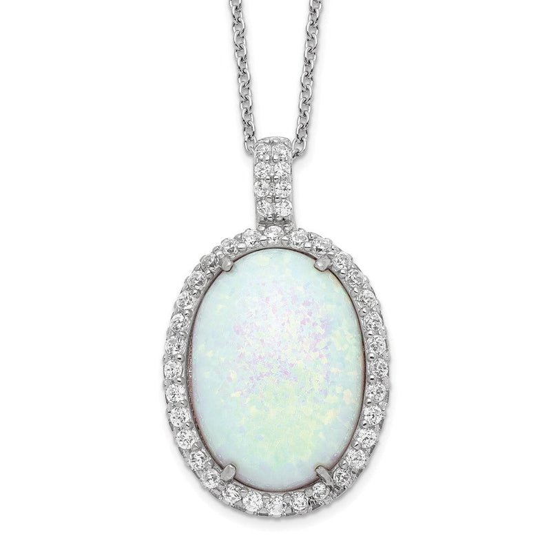Sterlingsilber Cheryl M Rhodiniert Cabochon Im Labor Erzeugt Opal und Brillant-cut Zirkonia Oval Heiligenschein 18 Zoll Halskette