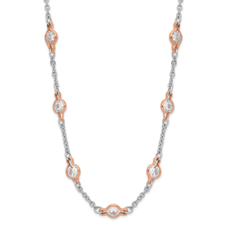 Sterlingsilber Cheryl M Rhodiniert und Rose Vergoldet Akzente Brillant-cut Zirkonia 41 Station 36 Zoll Halskette