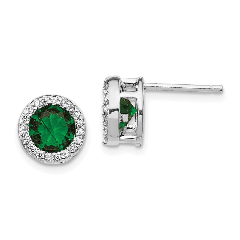 Sterlingsilber Cheryl M Rhodiniert Brillant-cut Grün Glas und Weiß Zirkonia Heiligenschein Ohrstecker