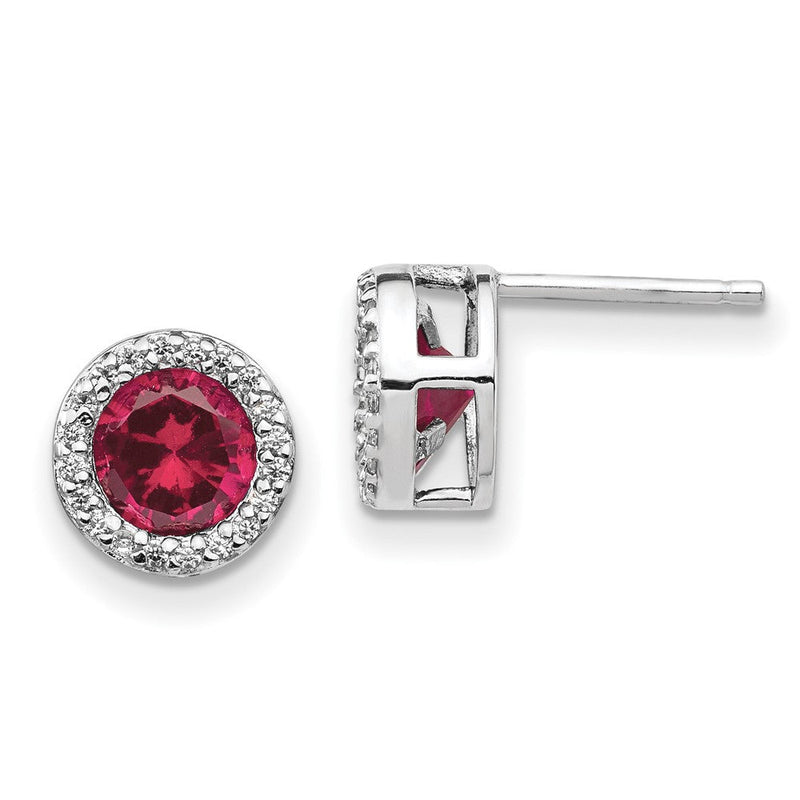 Sterlingsilber Cheryl M Rhodiniert Brillant-cut Im Labor Erzeugt Rubin und Weiß Zirkonia Rund Heiligenschein Ohrstecker