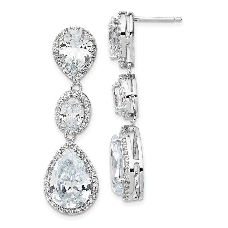 Sterlingsilber Cheryl M Rhodiniert Brillant-cut Drei Tropfen Zirkonia Heiligenschein Stecker Ohrhänger