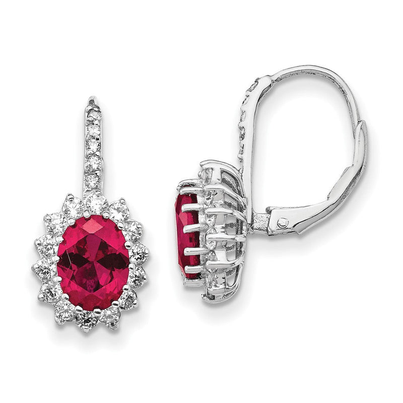 Sterlingsilber Cheryl M Rhodiniert Brillant-cut Im Labor Erzeugt Rubin und Weiß Zirkonia Oval Heiligenschein Ohrhänger mit Brisur