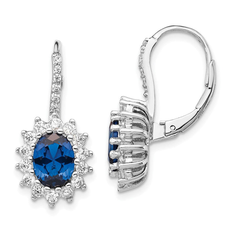 Sterlingsilber Cheryl M Rhodiniert Brillant-cut Im Labor Erzeugt Dunkel Blau Spinell und Weiß Zirkonia Oval Heiligenschein Ohrhänger mit Brisur