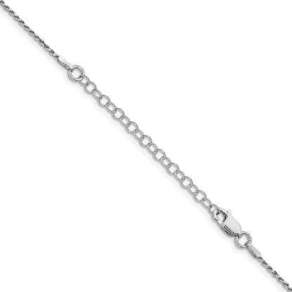 Sterlingsilber Rhodiniert 1.2mm Diamantiert Kordel Kette mit 2 Zoll Verlängerung. Halskette
