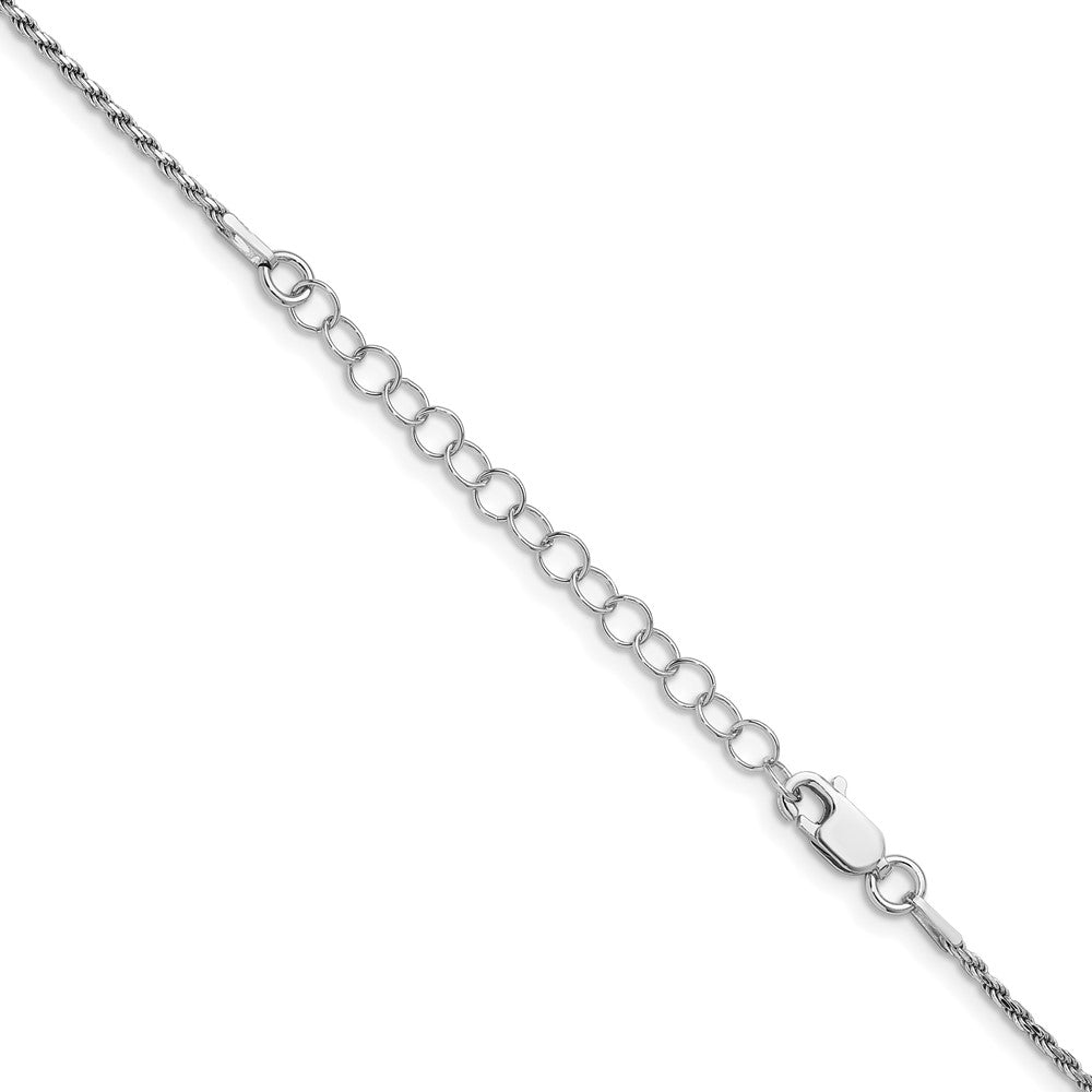 Sterlingsilber Rhodiniert 1.5mm Diamantiert Kordel Kette mit 2 Zoll Verlängerung. Halskette