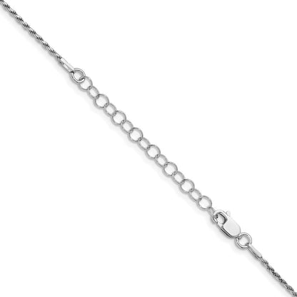 Sterlingsilber Rhodiniert 1.5mm Diamantiert Kordel Kette mit 2 Zoll Verlängerung. Halskette