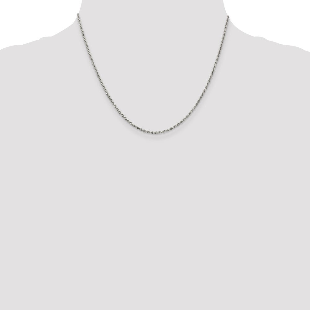 Sterlingsilber Rhodiniert 1.7mm Diamantiert Kordel Kette mit 2 Zoll Verlängerung. Halskette