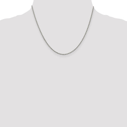Sterlingsilber Rhodiniert 1.7mm Diamantiert Kordel Kette mit 2 Zoll Verlängerung. Halskette