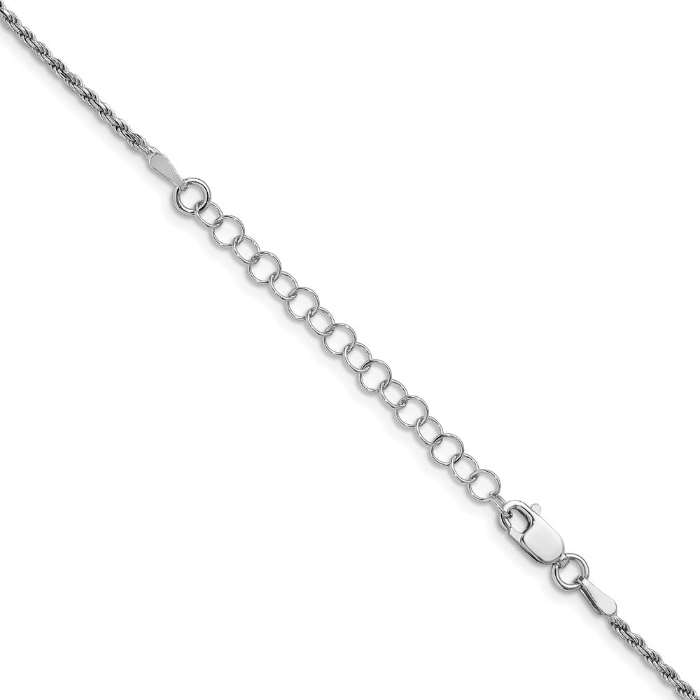 Sterlingsilber Rhodiniert 1.7mm Diamantiert Kordel Kette mit 2 Zoll Verlängerung. Halskette
