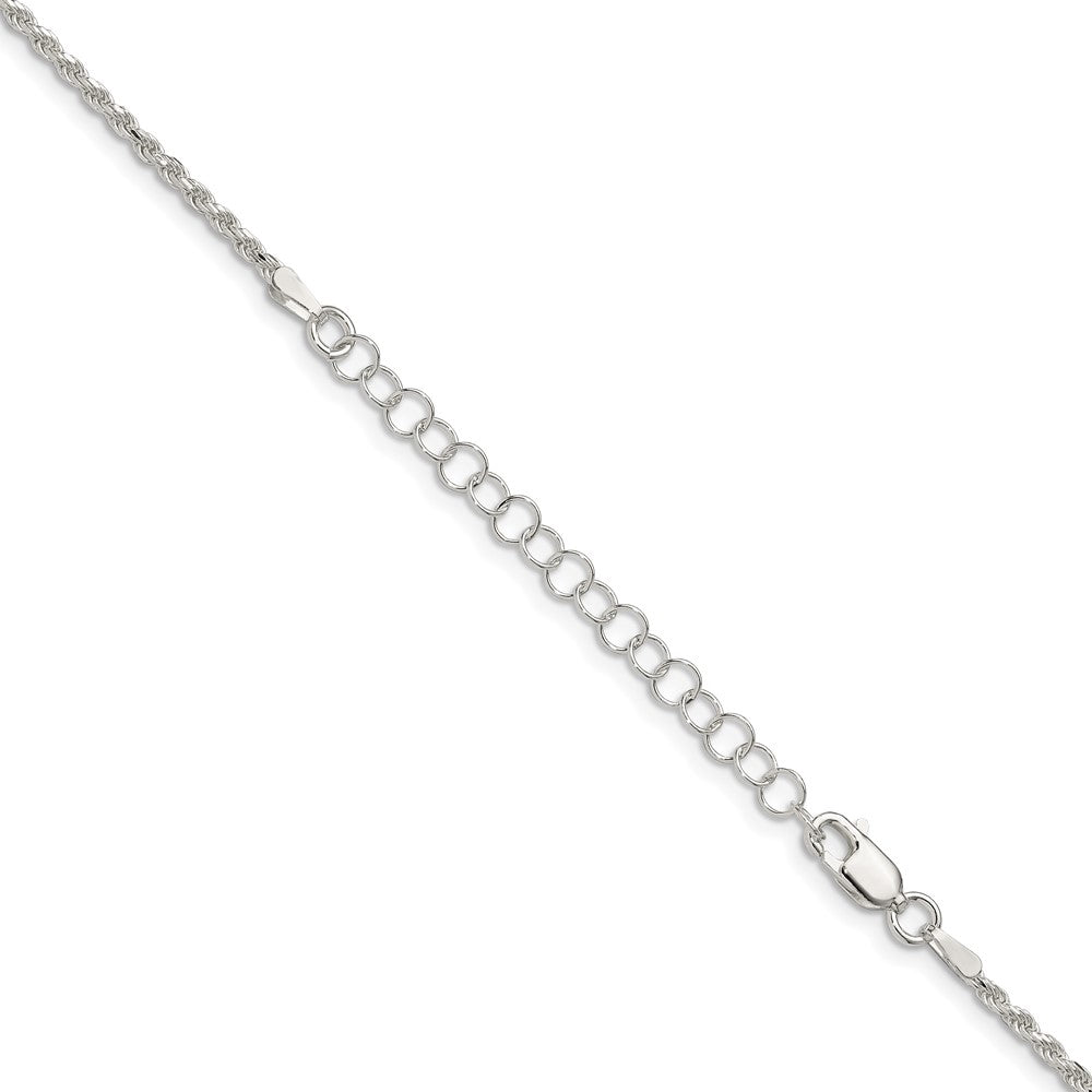 Sterlingsilber 1.85mm Diamantiert Kordel Kette mit 2 Zoll Verlängerung. Halskette