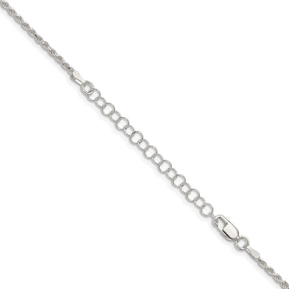Sterlingsilber 1.85mm Diamantiert Kordel Kette mit 2 Zoll Verlängerung. Halskette