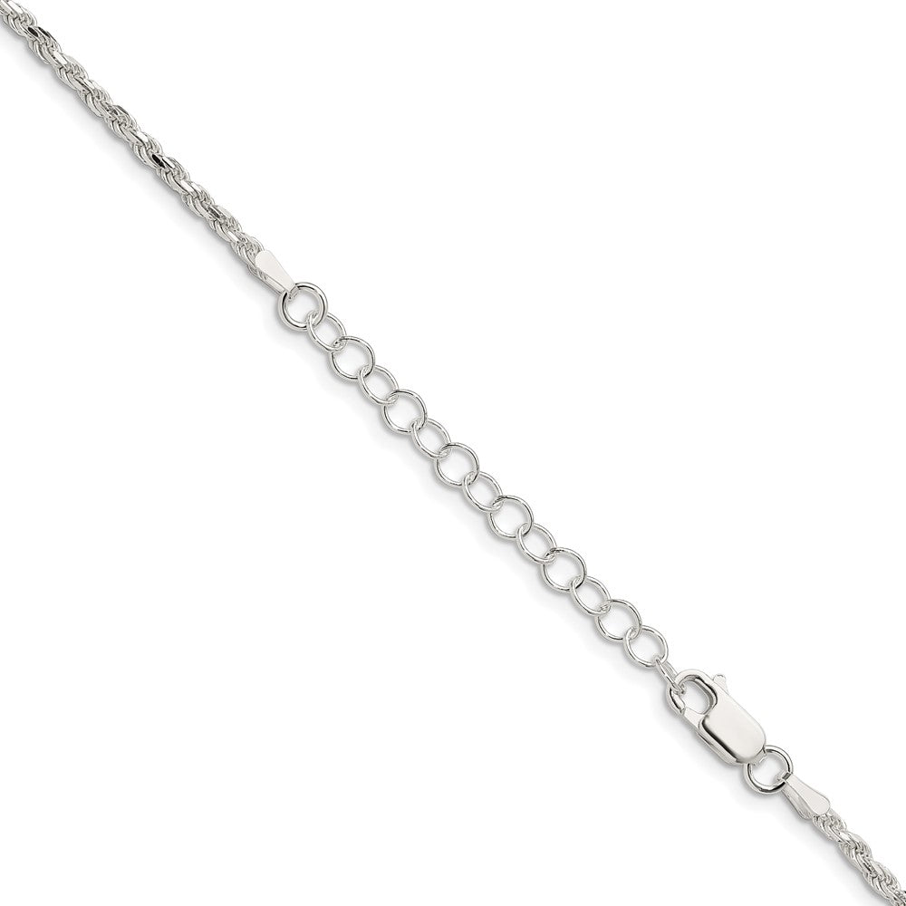 Sterlingsilber 2.25mm Diamantiert Kordel Kette mit 2 Zoll Verlängerung. Halskette