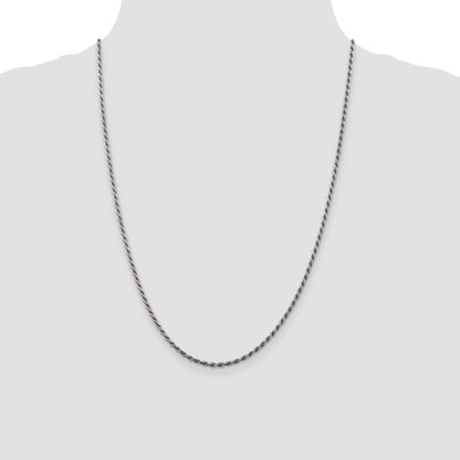 24 Zoll Sterlingsilber Rhodiniert 2.25mm Diamantiert Kordel Halskette