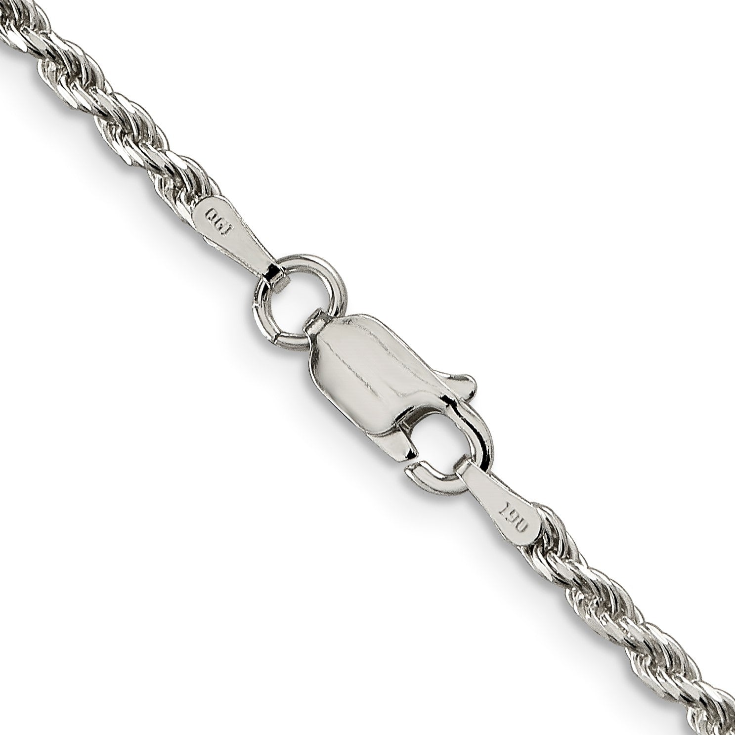 24 Zoll Sterlingsilber Rhodiniert 2.25mm Diamantiert Kordel Halskette
