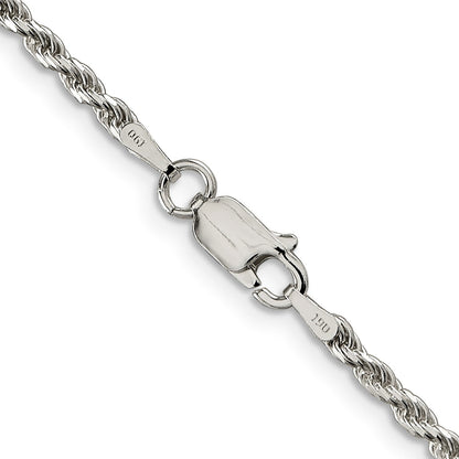 24 Zoll Sterlingsilber Rhodiniert 2.25mm Diamantiert Kordel Halskette