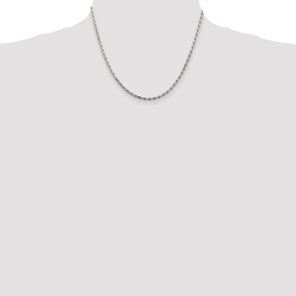 Sterlingsilber 2.5mm Diamantiert Kordel Kette mit 2 Zoll Verlängerung. Halskette