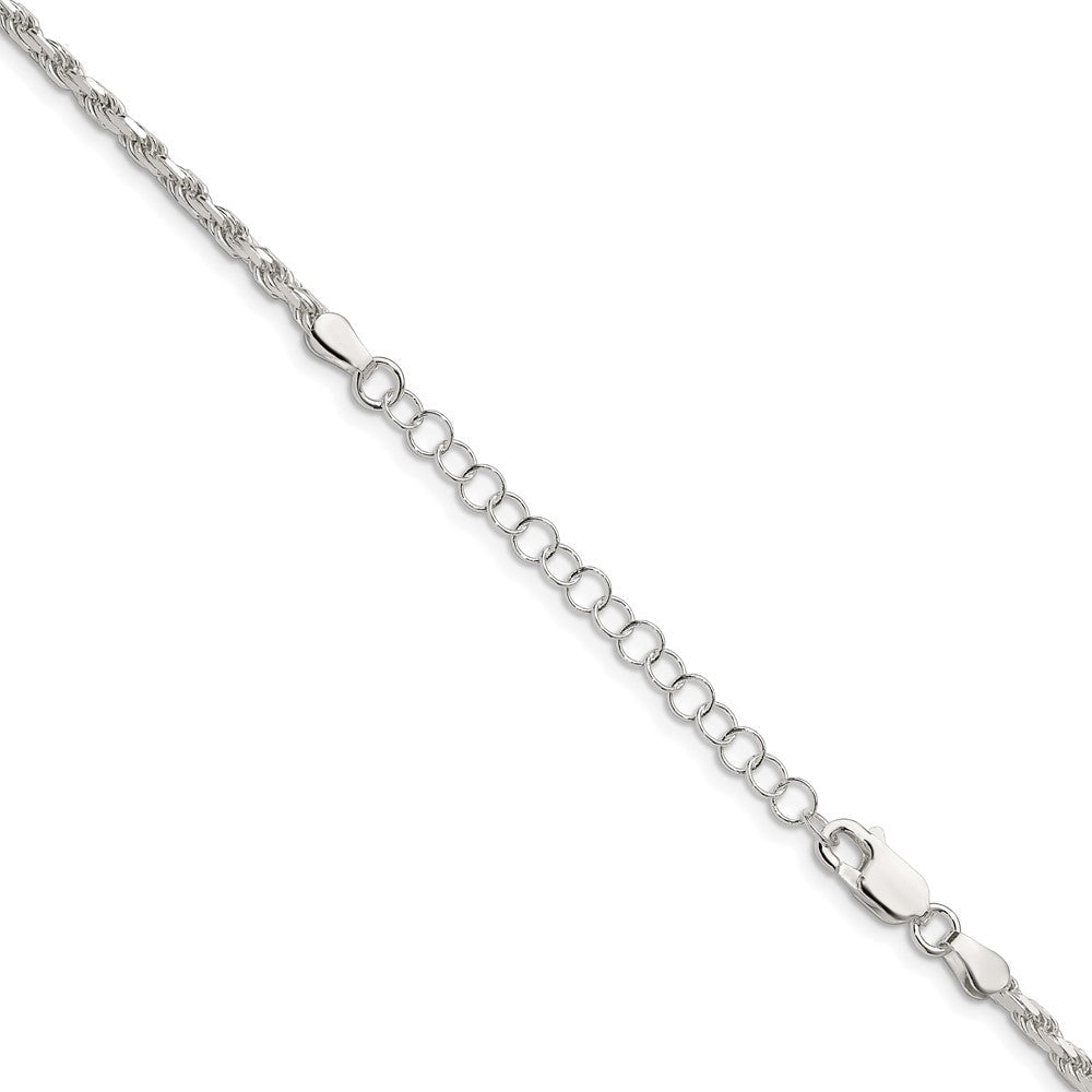 Sterlingsilber 2.5mm Diamantiert Kordel Kette mit 2 Zoll Verlängerung. Halskette