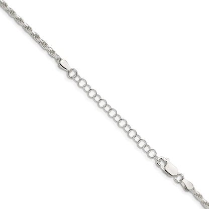 Sterlingsilber 2.5mm Diamantiert Kordel Kette mit 2 Zoll Verlängerung. Halskette
