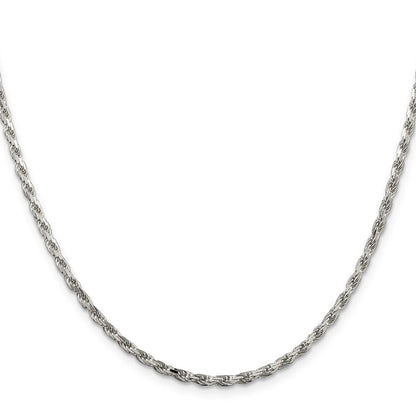 36 Zoll Sterlingsilber Rhodiniert 2.5mm Diamantiert Kordel Halskette