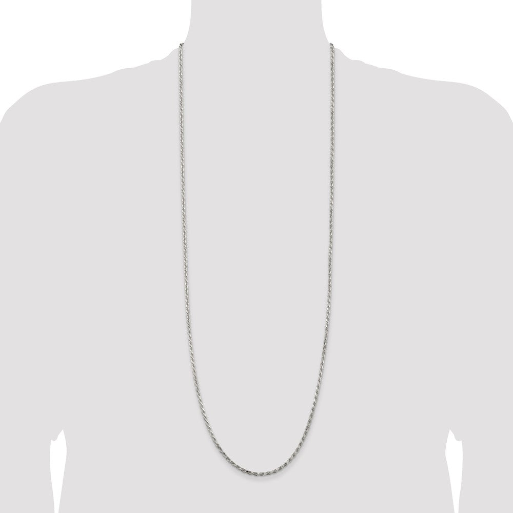 36 Zoll Sterlingsilber Rhodiniert 2.5mm Diamantiert Kordel Halskette