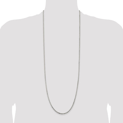 36 Zoll Sterlingsilber Rhodiniert 2.5mm Diamantiert Kordel Halskette