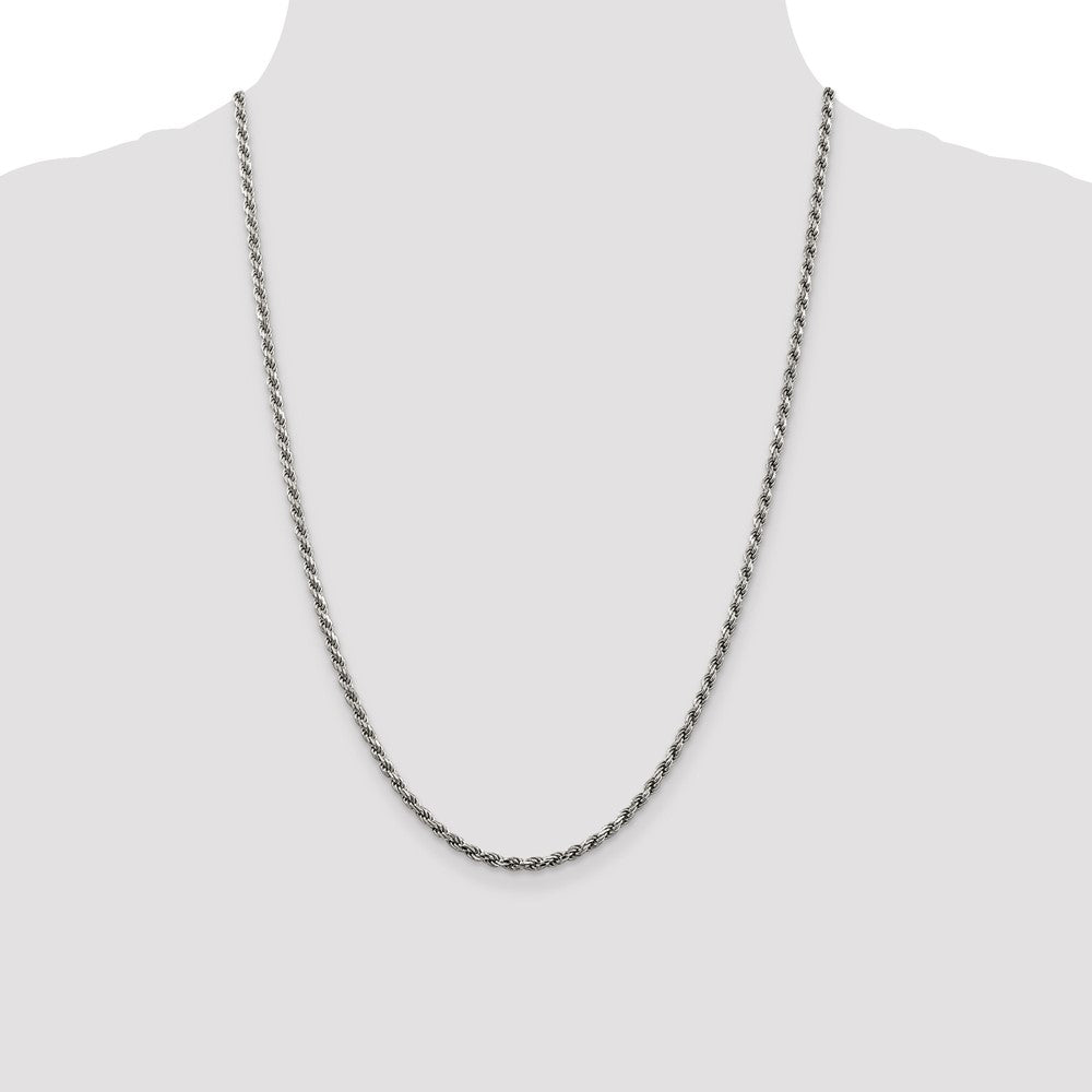 24 Zoll Sterlingsilber Rhodiniert 2.75mm Diamantiert Kordel Halskette