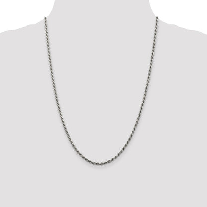 24 Zoll Sterlingsilber Rhodiniert 2.75mm Diamantiert Kordel Halskette