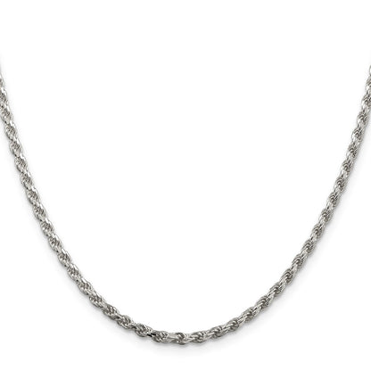 36 Zoll Sterlingsilber Rhodiniert 2.75mm Diamantiert Kordel Halskette