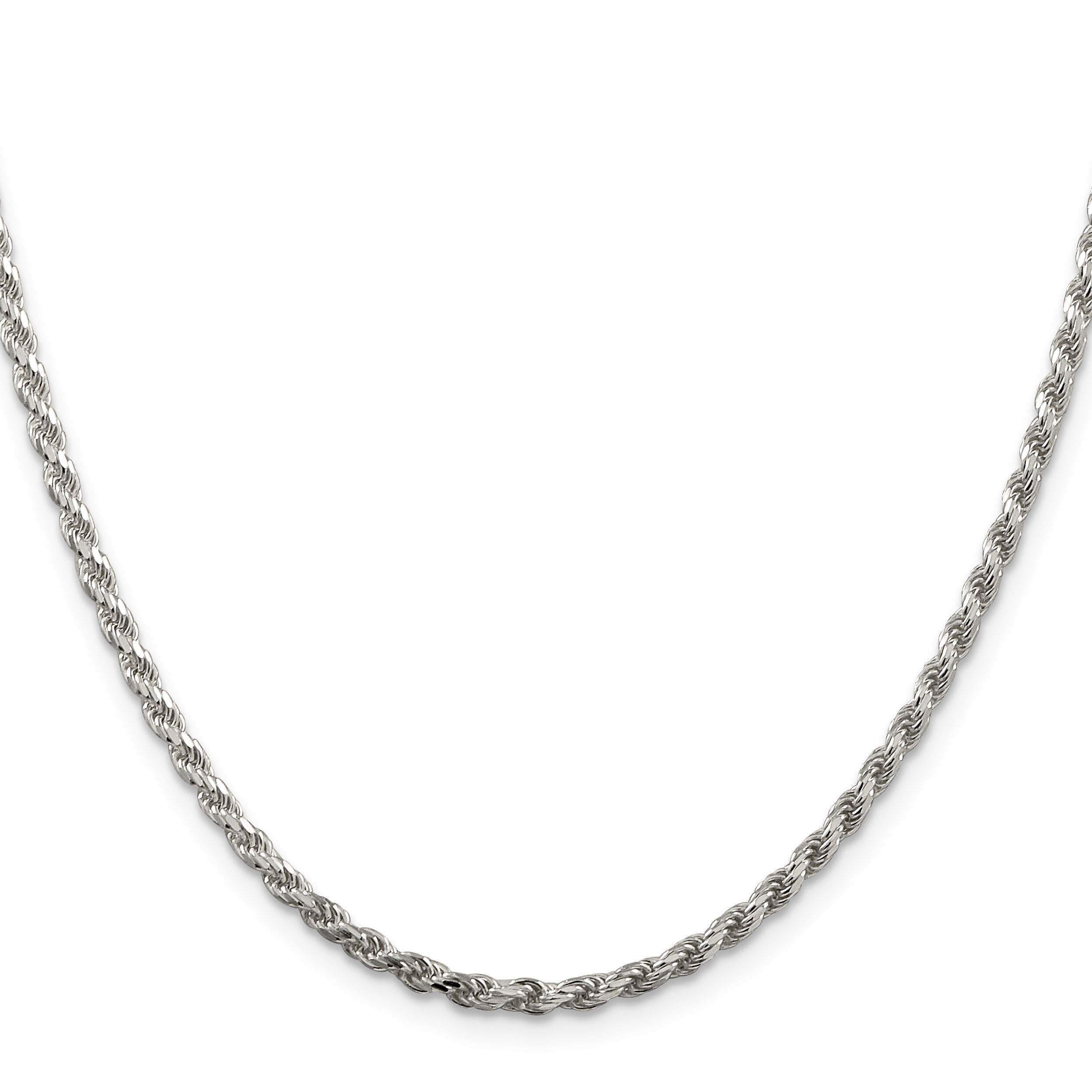 24 Zoll Sterlingsilber Rhodiniert 2.75mm Diamantiert Kordel Halskette