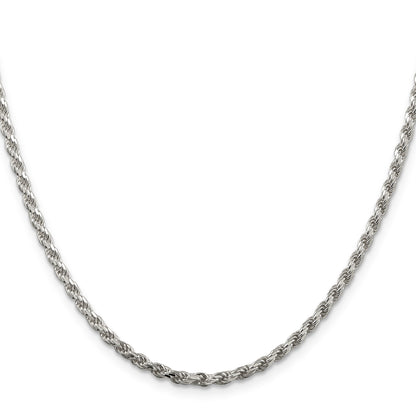 24 Zoll Sterlingsilber Rhodiniert 2.75mm Diamantiert Kordel Halskette